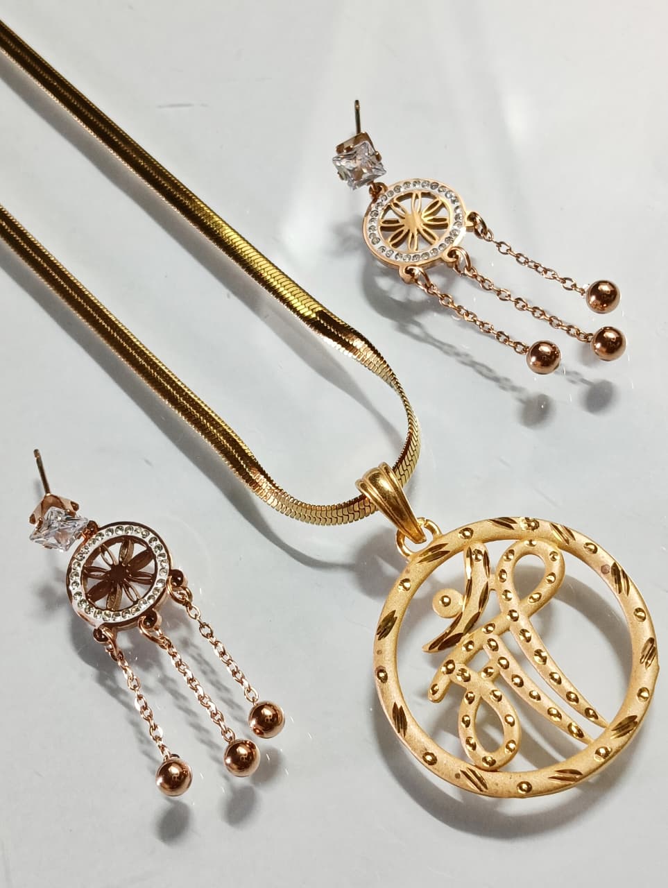 Gold Plated Necklace Earrings Set