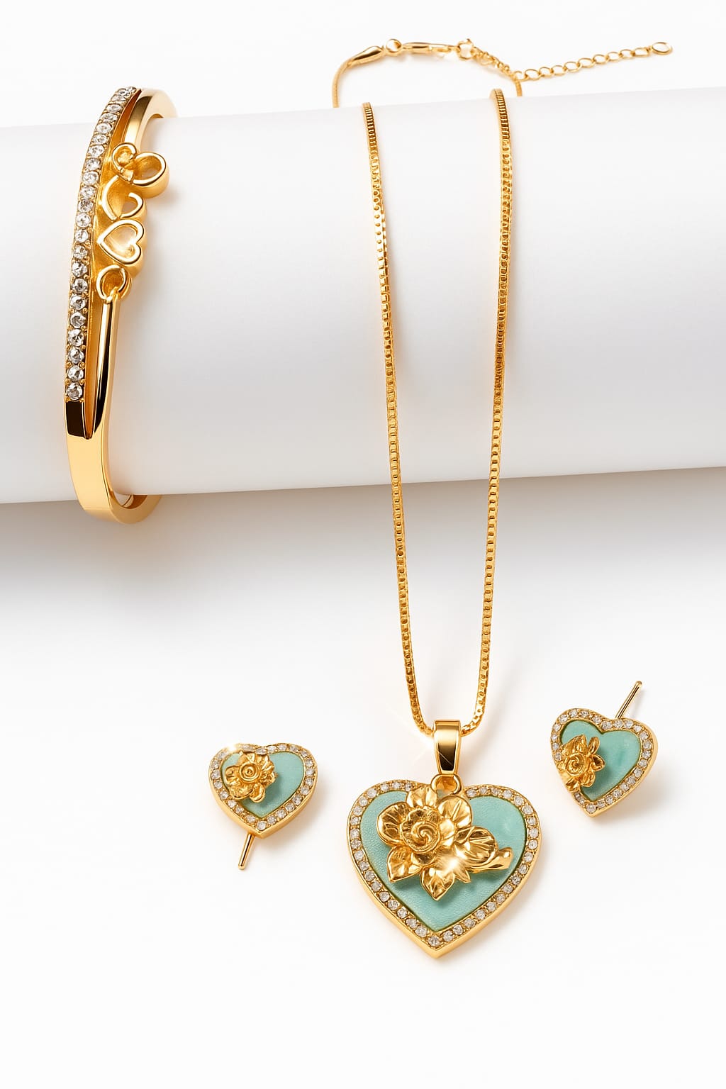 Emerald Heart Blossom Jewelry Set