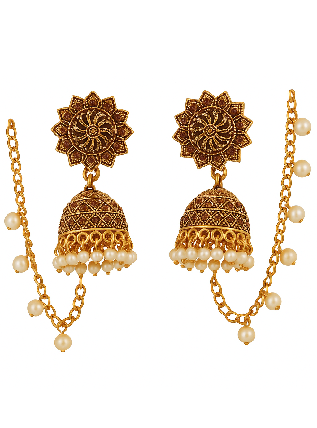 Jhumka Pearl Chain Earrings