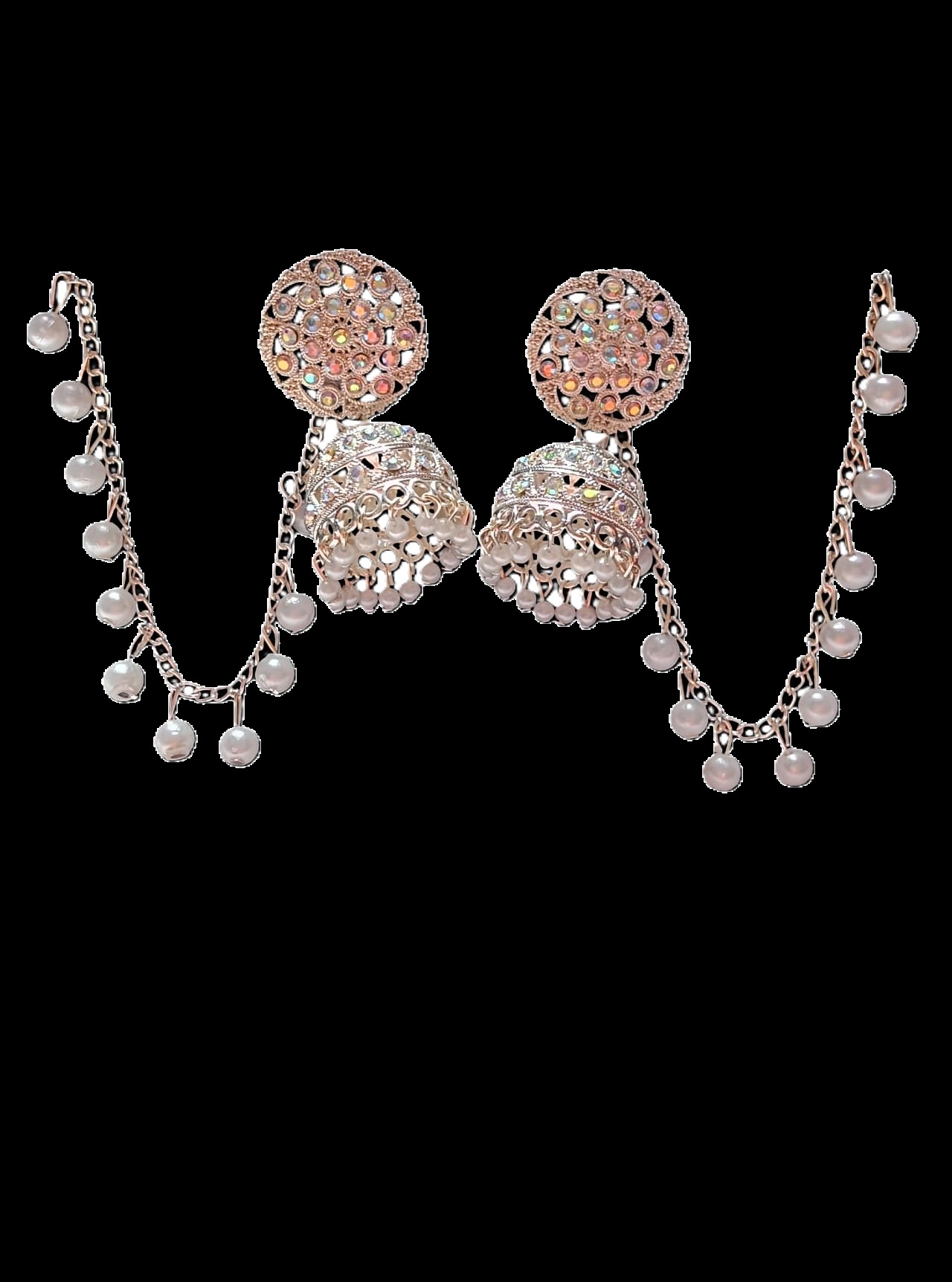 Pearl-Studded Jhumka Chain Earrings