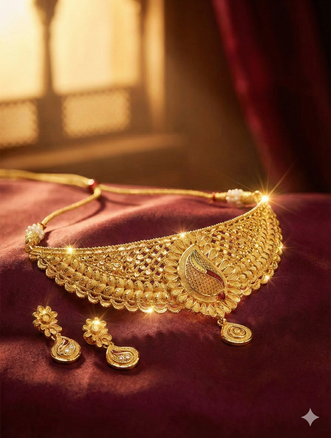 Golden Round Pendant Necklace with Stone Detailing