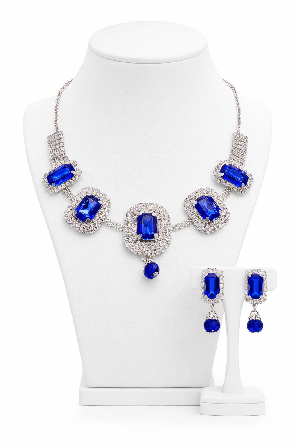 Royal Blue Crystal Necklace &amp; Earrings Set