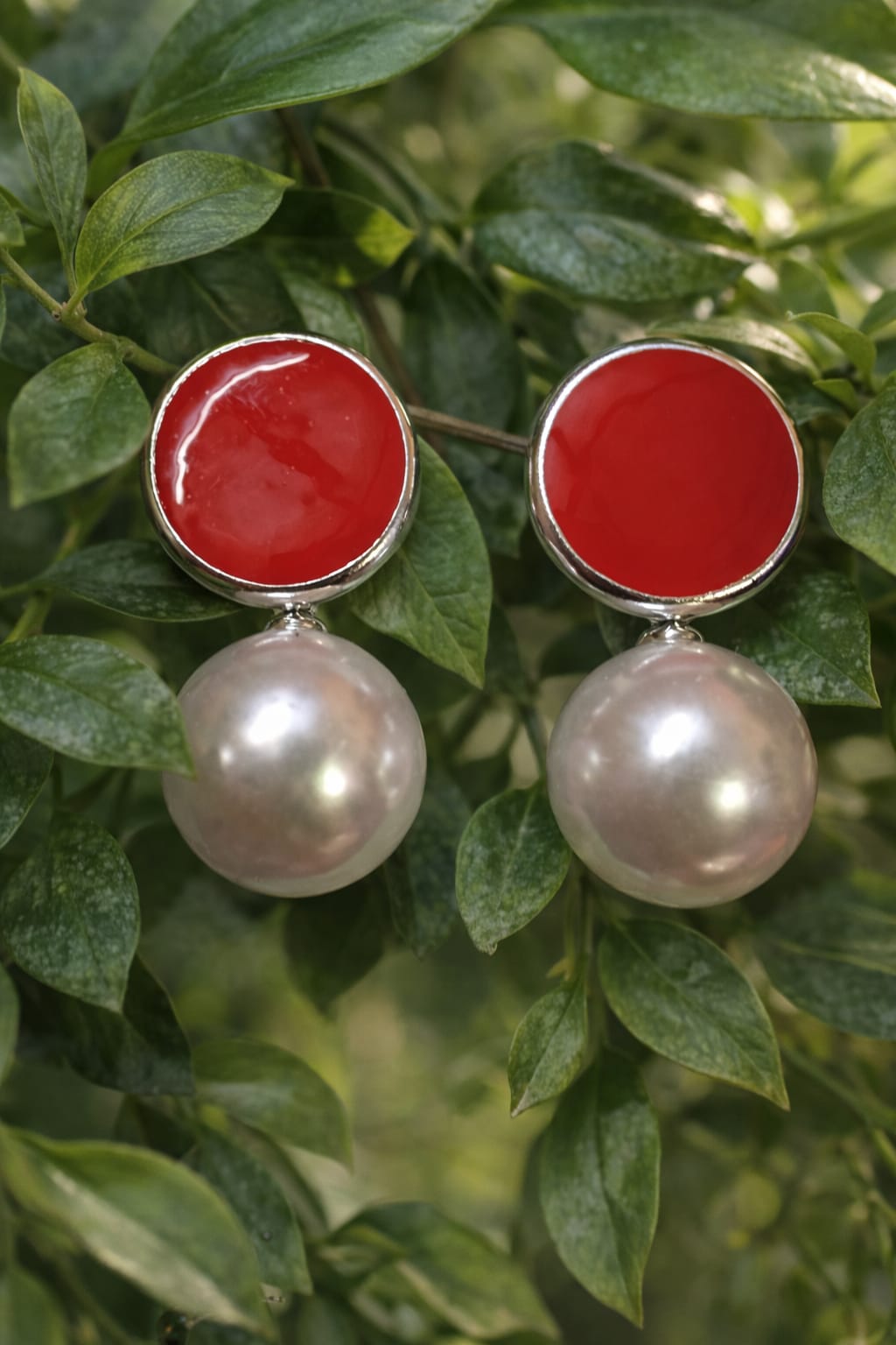 Ruby Glow Pearl Drop Earrings