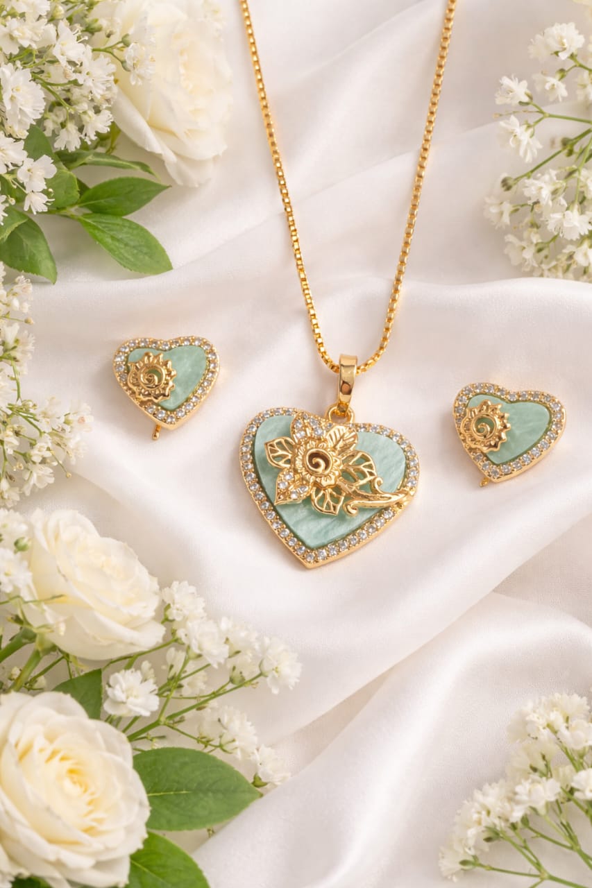 Emerald Heart Blossom Jewelry Set