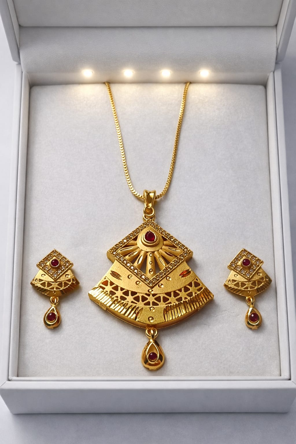 Gold-Tone Traditional Geometric Pendant Necklace Set with Earrings