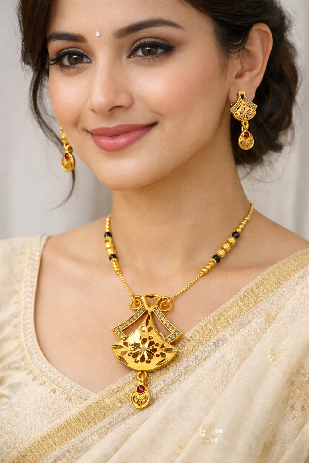 Gold-Tone Traditional Pendant Necklace Set with Earrings - Image 1