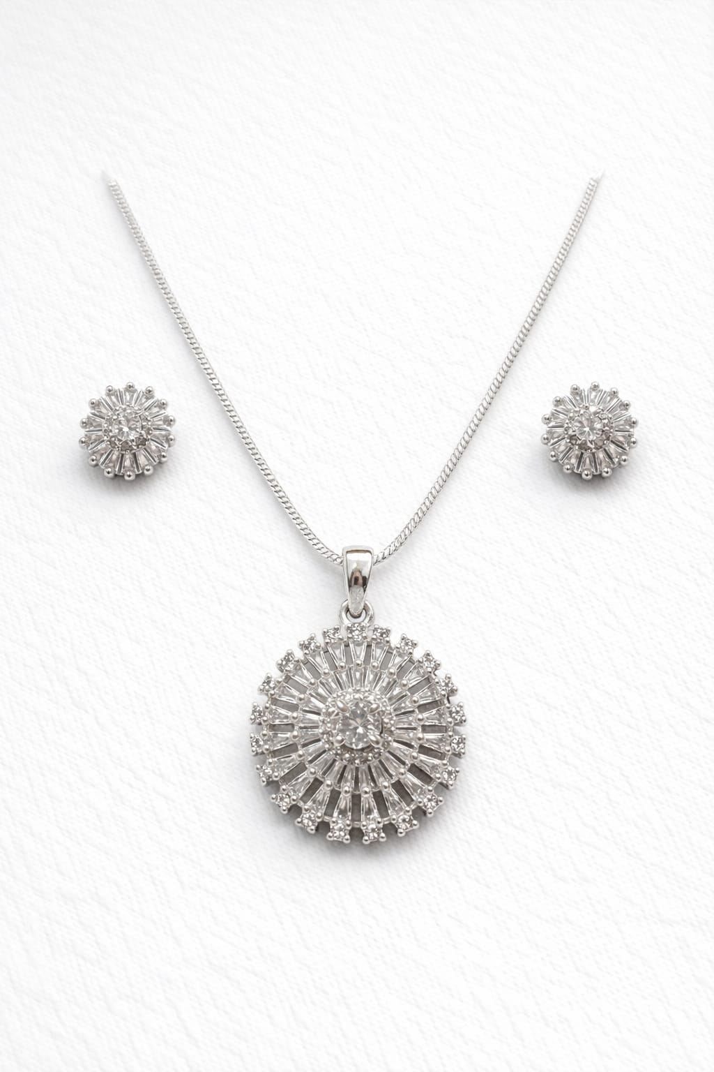 Silver-Tone Crystal Sunburst Pendant Necklace Set with Earrings - Image 2